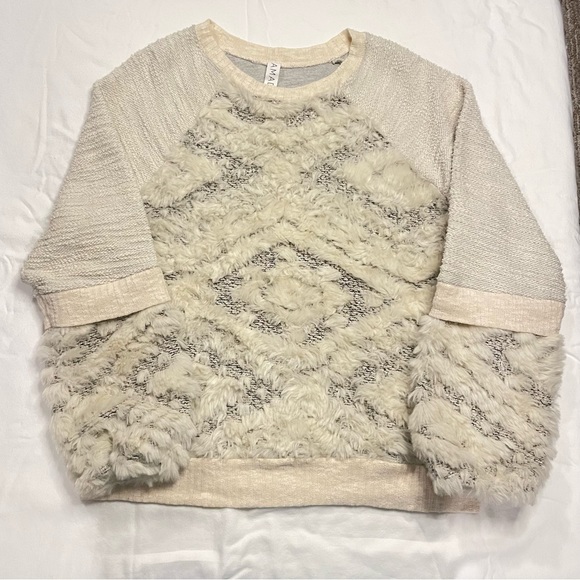 Anthropologie Amandi Pullover Sweater Faux Fur Womens Size XL Made In USA - Picture 1 of 11